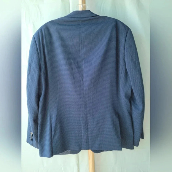 Strauss Blue Jacket Checkered Blazer Jacket Buttons Handkerchief 42S - Picture 11 of 12